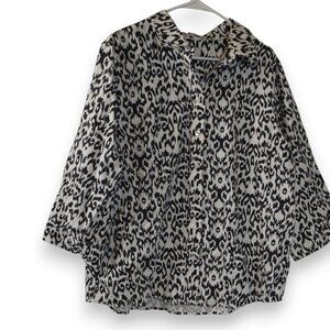 Chico’s Black White Print No Iron Chic Stretch Blouse Approx. Women’s XL / XXL